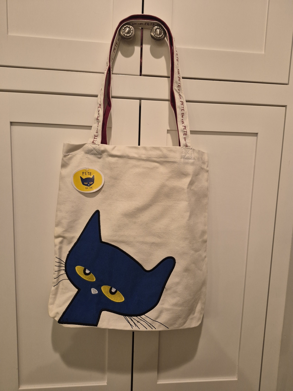 Rare NWT Cream Canvas Tote Bag with Embroidered Pete The Cat